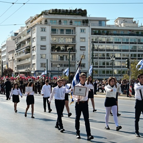 Στιγμιότυπο από την παρέλαση της 28ης Οκτωβρίου στην Αθήνα