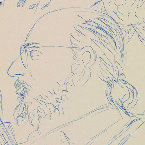 Διονύσης Σαββόπουλος, λεπτομέρεια σκίτσου Αλέκου Φασιανού