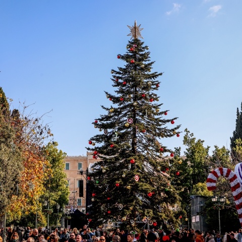 Εικόνα από το στολισμένο για τα Χριστούγεννα Σύνταγμα 