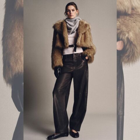 Καφέ δερμάτινο παντελόνι 