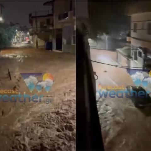 Σφοδρό χτύπημα της κακοκαιρίας Byron στη Μάνδρα - Οι δρόμοι μετατράπηκαν σε ποτάμια