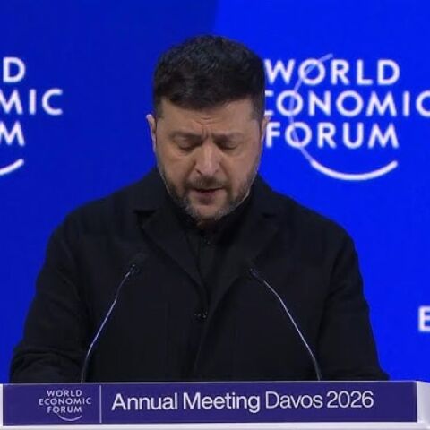 Ο Βολοντίμιρ Ζελένσκι στο βήμα του Παγκόσμιου Οικονομικού Φόρουμ του Νταβός