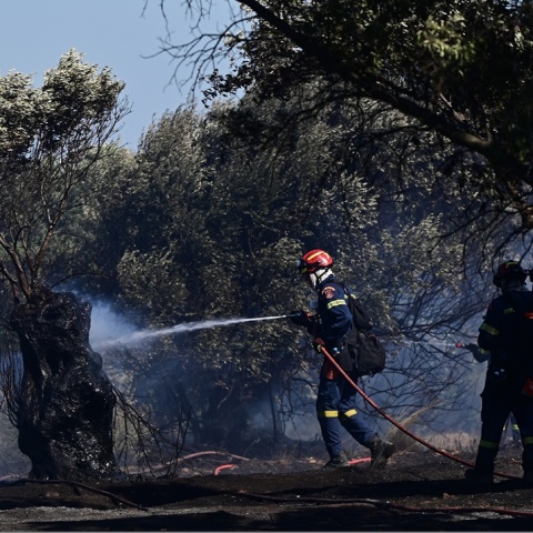 Πυροσβέστες κατά την κατάσβεση φωτιάς 