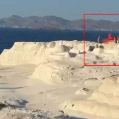 Προσγείωση ελικοπτέρου στο Σαρακήνικο της Μήλου