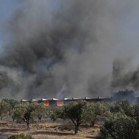 Καίγεται επιχείρηση στον Κουβαρά Αττικής