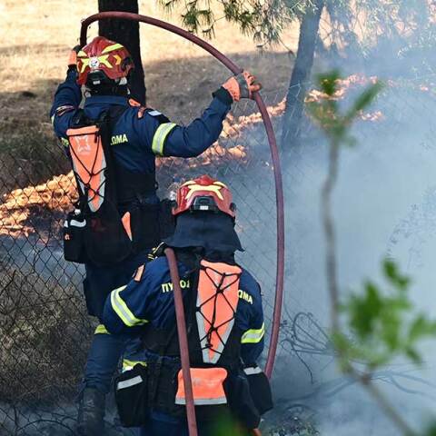 Πυροσβέστες σβήνουν φωτιά στην Αττική