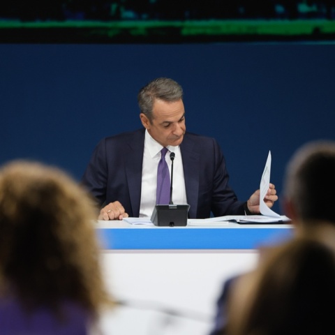 Ο Κυριάκος Μητσοτάκης στο περιθώριο της συνέντευξης Τύπου στη ΔΕΘ