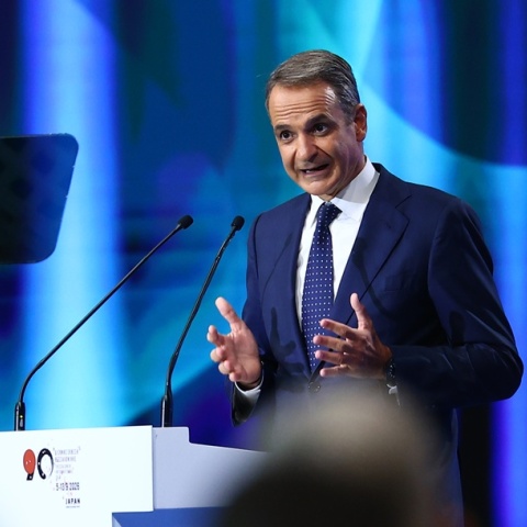 Ο Κυριάκος Μητσοτάκης στο βήμα της ΔΕΘ