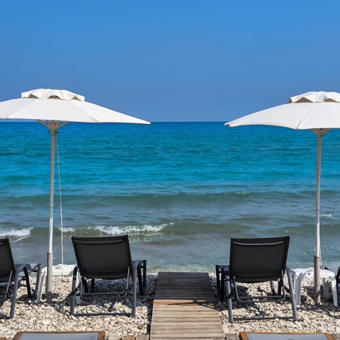 Ξαπλώστες σε ακτή