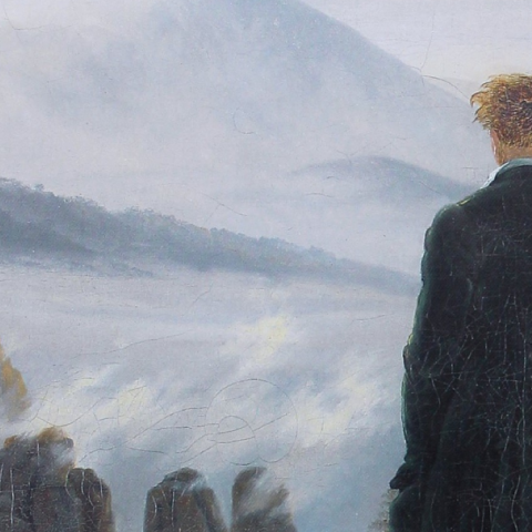Εικ.: Caspar David Friedrich, «Der Wanderer über dem Nebelmeer» (1818, λεπτ.)
