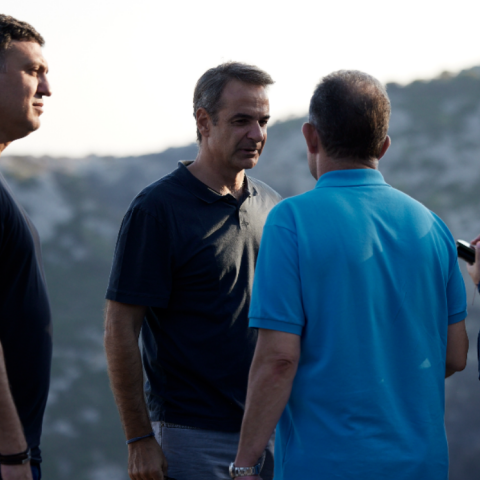 Ο Κυριάκος Μητσοτάκης στην Πάρνηθα