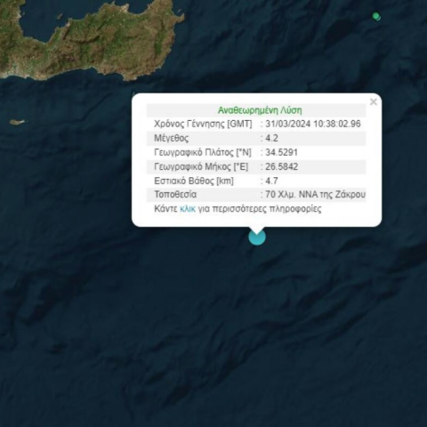 Η λύση του Γεωδυναμικού Ινστιτούτου για τον σεισμό 4,2 Ρίχτερ ανοιχτά της Κρήτης