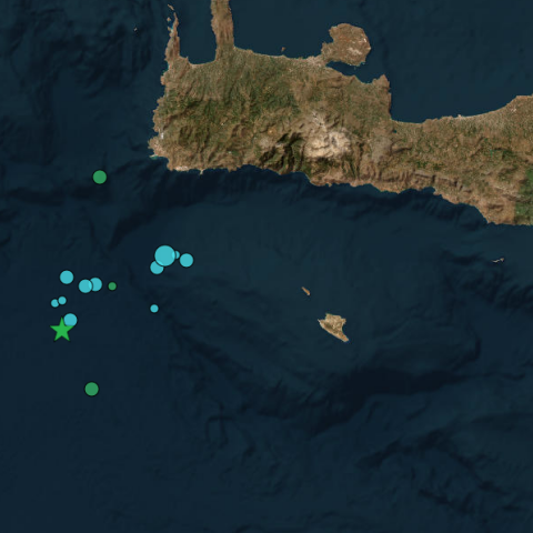 Το επίκεντρο του σεισμού που καταγράφηκε το πρωί της Κυριακής (21.7) ανοιχτά της Κρήτης