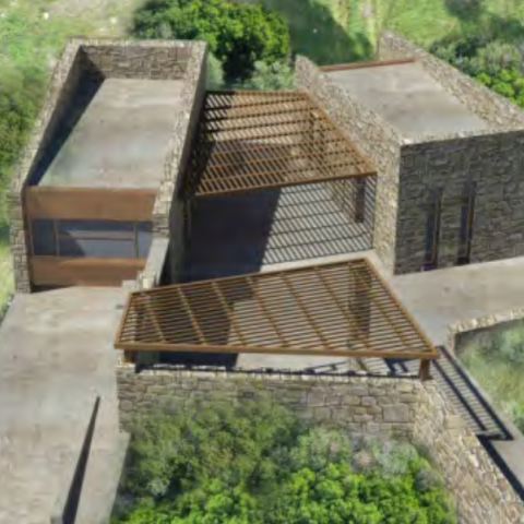 Φωτορεαλιστική απεικόνιση της εισόδου και των υποδομών εξυπηρέτησης του κοινού στον αρχαιολογικό χώρο Περιστεριάς 