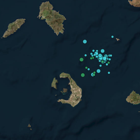Σεισμοί στη Σαντορίνη όπως έχουν καταγραφεί από το Γεωδυναμικό Ινστιτούτο
