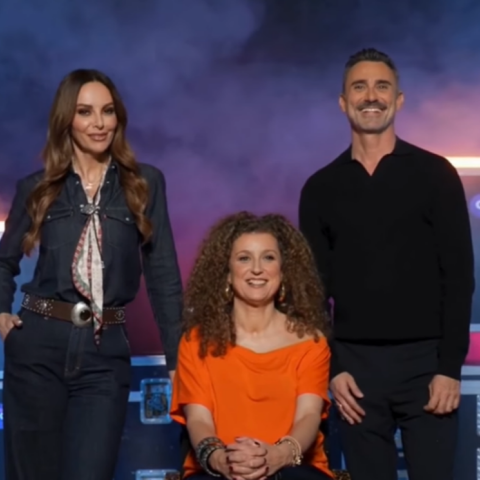 Οι παρουσιαστές της βραδιάς του α' εθνικού ημιτελικού της Eurovision, Μπέττυ Μαγγίρα, Κατερίνα Βρανά και Γιώργος Καπουτζίδης