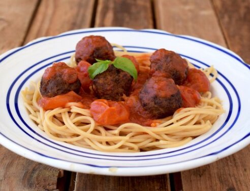 Σπαγγέτι με κεφτεδάκια και σάλτσα ντομάτας (spaghetti & meatballs)