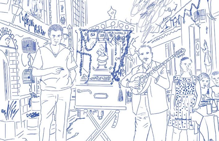 Μίκης Θεοδωράκης και Γιώργος Ζαμπέτας, σχεδιασμένοι από τον Cacao Rocks