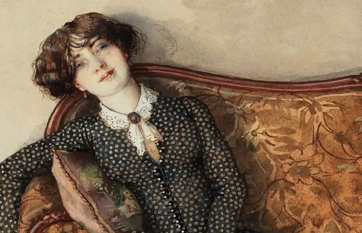 "Νεαρή που ονειροπολεί", υδατογραφία του Κονσταντίν Σομόφ, 1928