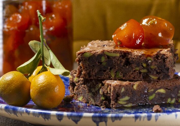 Πίτα brownie με γλυκό του κουταλιού κουμ κουάτ
