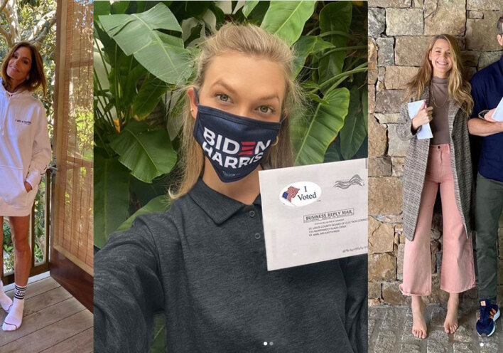 Από αριστερά: Cindy Crawford, Karlie Kloss, Blake Lively, Ryan Reynolds δείχνουν ότι ψήφισαν στις αμερικανικές εκλογές 2020