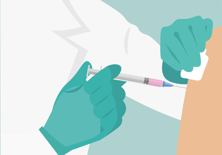 Σκίτσο που δείχνει εμβολιασμό στο χέρι