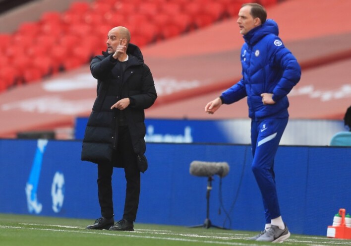 Ο προπονητής της Τσέλσι, Τόμας Τούχελ και ο προπονητής της Μάντσεστερ Σίτι, Πεπ Γκουαρντιόλα