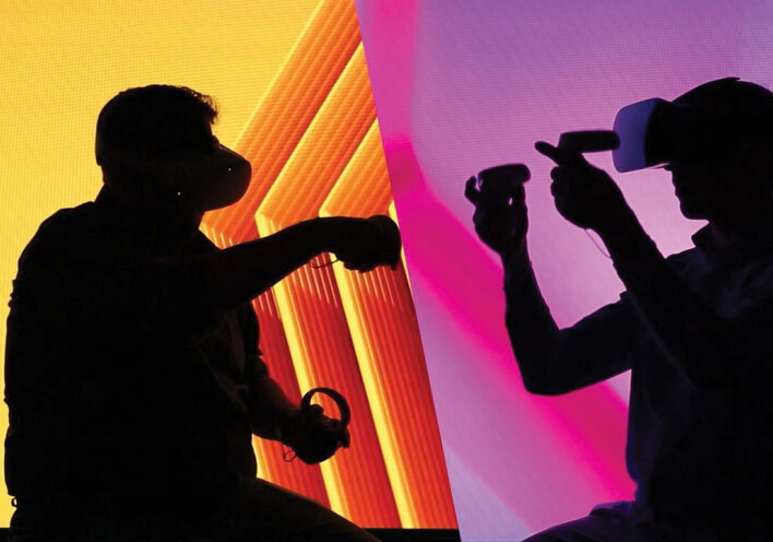 Γραφικό που δείχνει ανθρώπους να παίζουν Virtual Reality