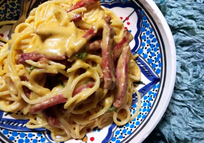 Σπαγγέτι με κρέμα κολοκύθας και chorizo