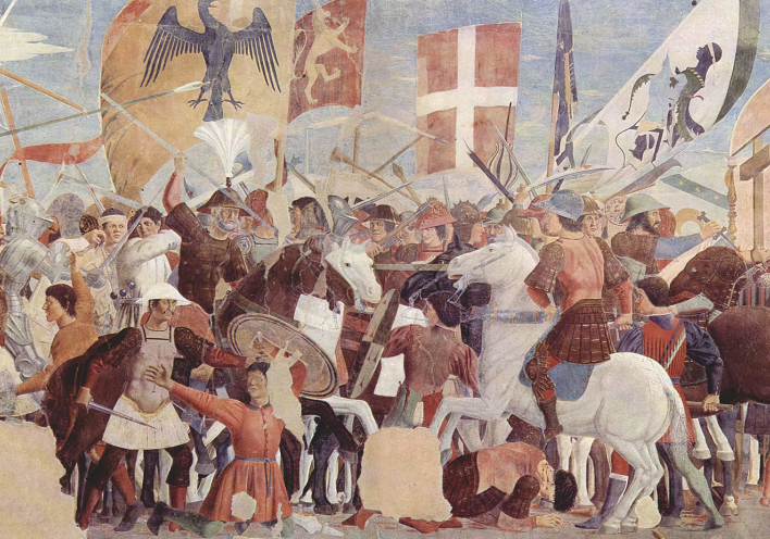 Μάχη μεταξύ του στρατού του Ηρακλείου και των Περσών υπό τον Χοσρόη Β΄. Τοιχογραφία του Piero della Francesca, 1452