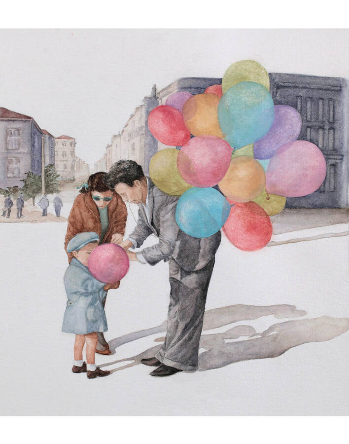 Άρτεμις Χατζηγιαννάκη, «Το κόκκινο μπαλόνι», υδατογραφία σε χαρτί, 25Χ26 εκ.,2018