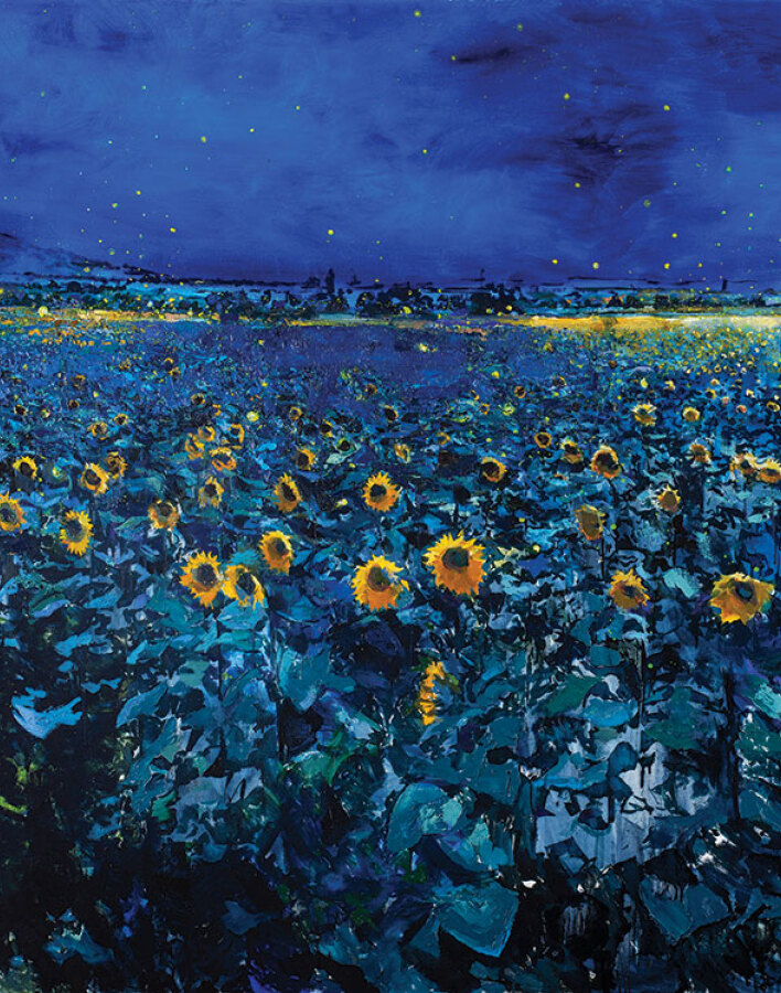 Μίλτος Γκολέμας, Η νύχτα του ηλιοτρόπιου, Λάδι και άμμος σε καμβά, 2021-2022