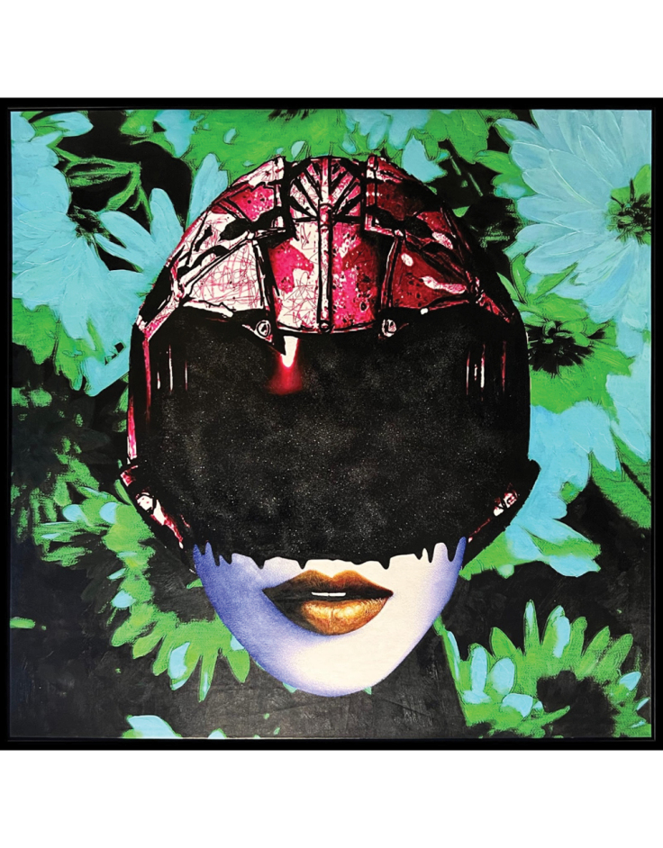 Έργο του Maxim, “Good and looking flowers”, Mixed media acrylic paint and glitter on canvas.