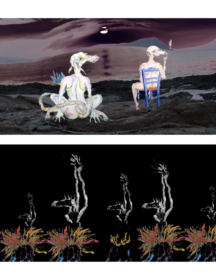 Έργα της Iria Vrettou: Swimming 2020 (Πάνω), Volcanic Identity - States of Eros (Κάτω)