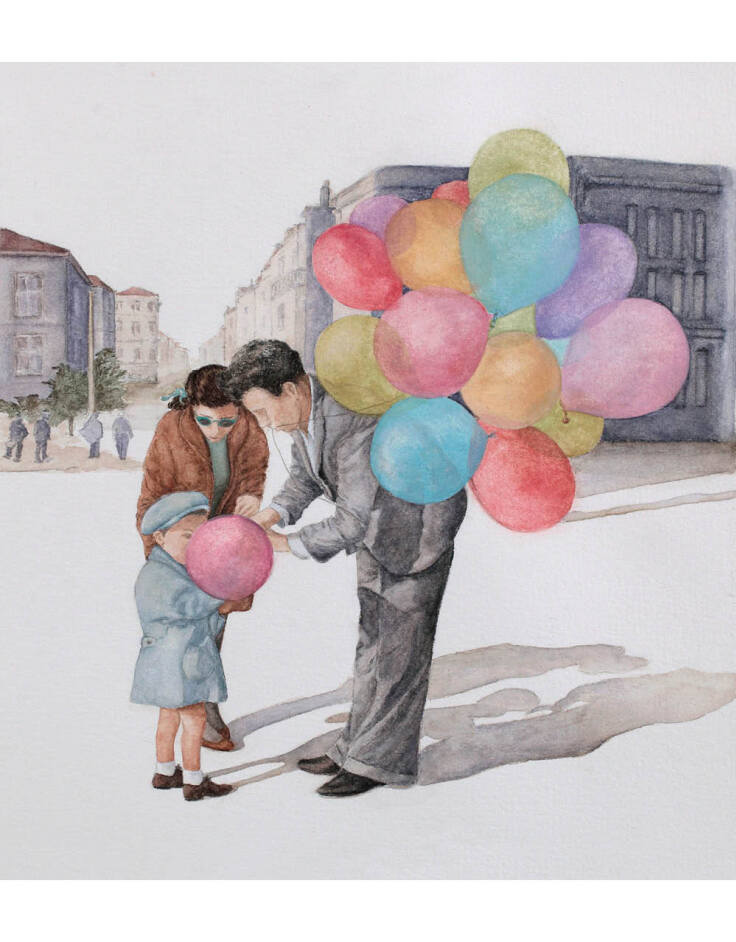 Άρτεμις Χατζηγιαννάκη, «Το κόκκινο μπαλόνι», υδατογραφία σε χαρτί, 25Χ26 εκ.,2018