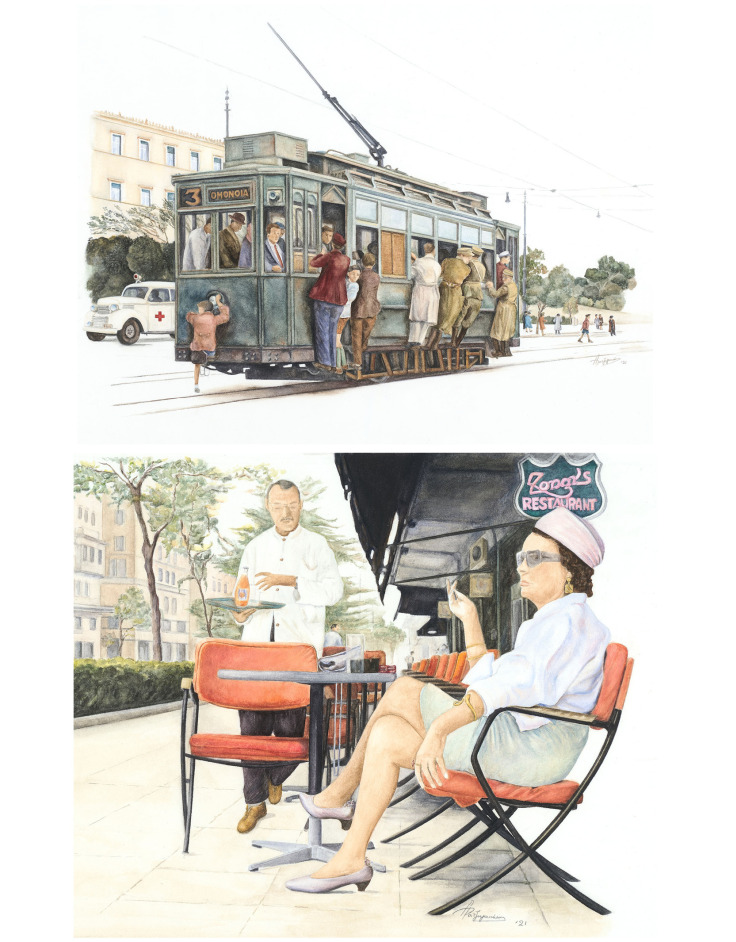 Πάνω: "Σκαλωμαρία", Κάτω: Zonar’s. Έργα της Άρτεμις Χατζηγιαννάκη