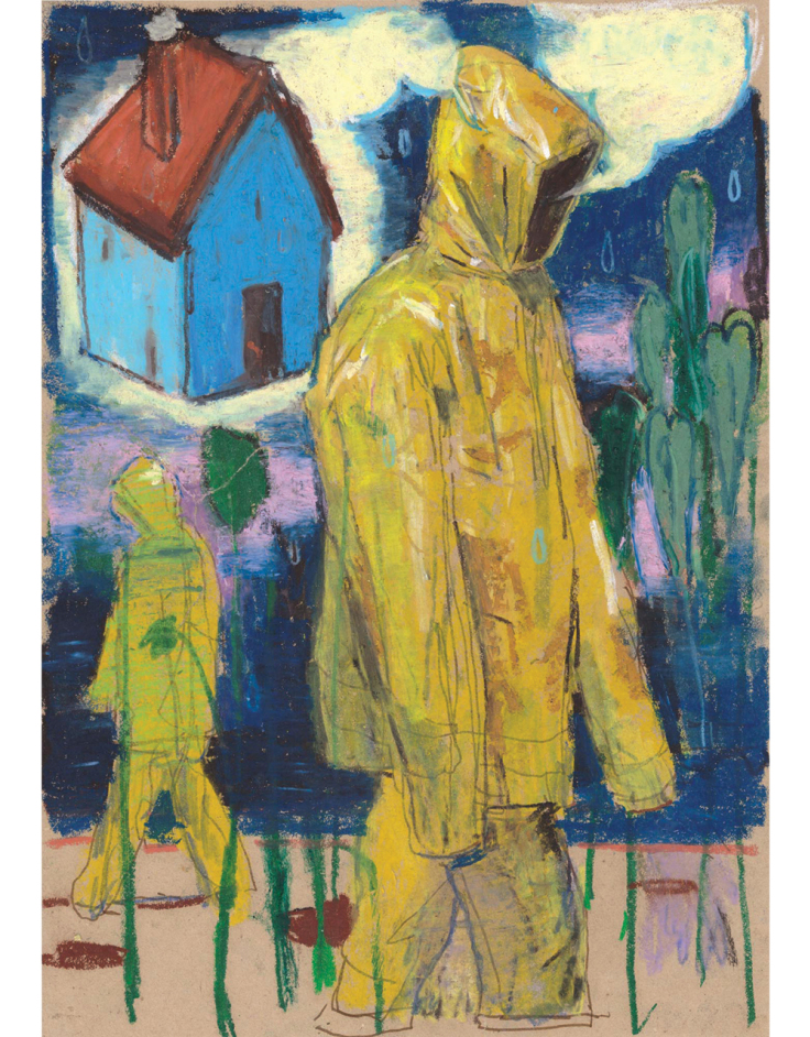 "Gillets Jaunes’’, λαδοπαστέλ σε χαρτί, έργο του Μιχάλη Κιούση