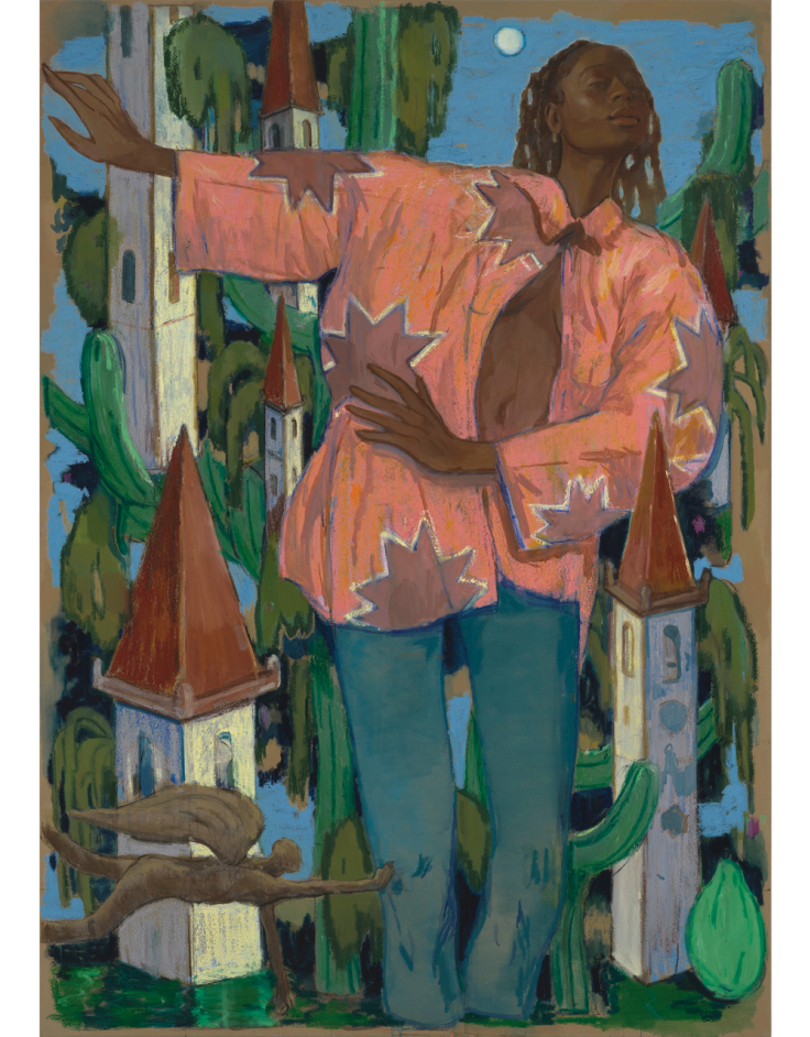 “Na Kolonia’’, λαδοπαστέλ και λάδι σε καμβά, έργο του Μιχάλη Κιούση