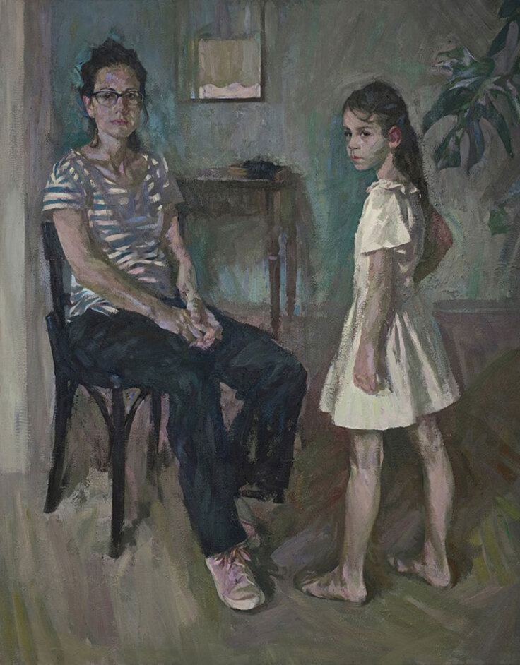 Χριστίνα και Ειρήνη, 2019, λάδι σε μουσαμά, 163x130 εκ.