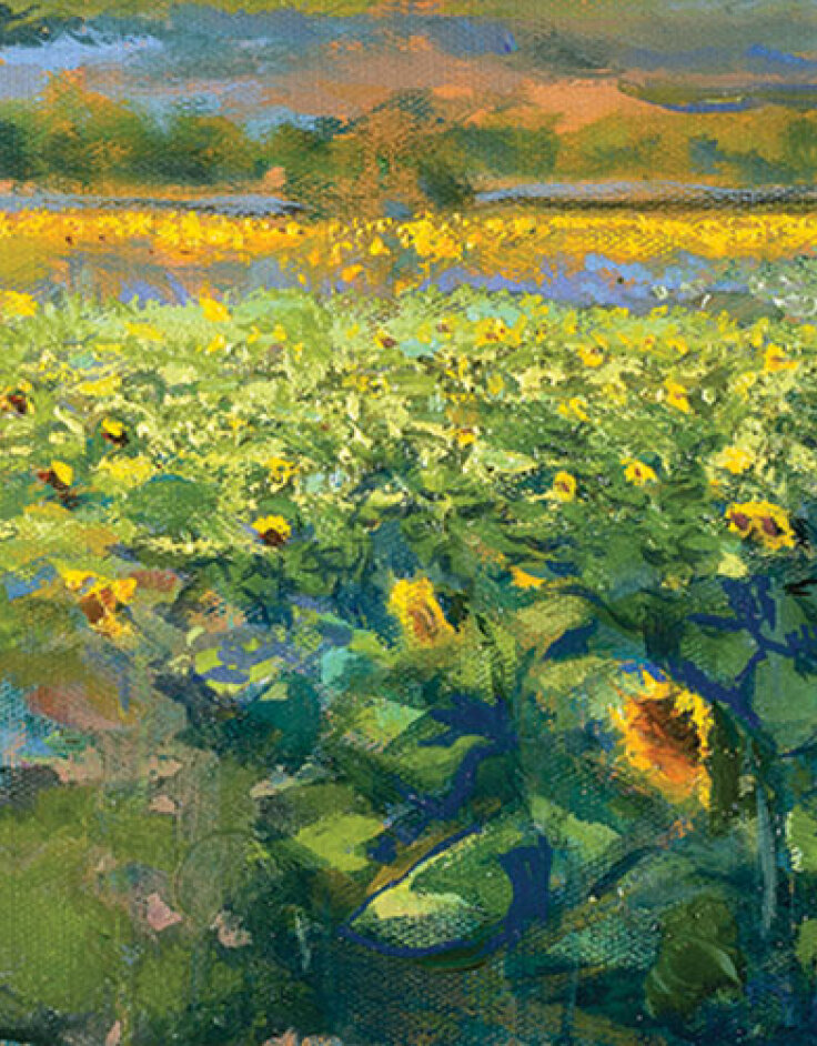 Μίλτος Γκολέμας, Ηλιοτρόπια, Λάδι και άμμος σε καμβά, 2021