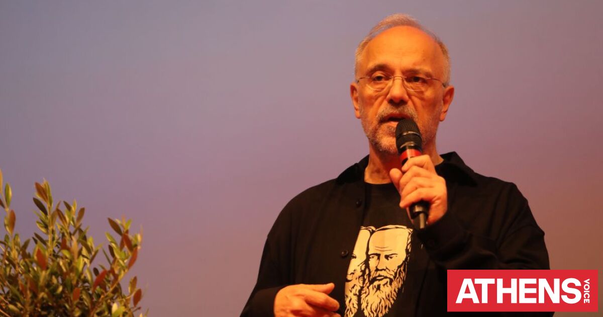 Θ. Αυγερινός με μπλούζα Ντοστογιέφσκι, Τσέχωφ και Τολστόι-Μηνύματα στην παρουσίαση του κόμματος Καρυστιανού