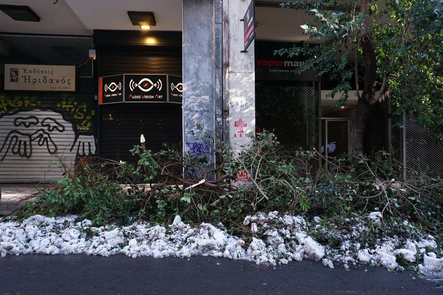 Σπασμένα δέντρα στη Χαριλάου Τρικούπη. 