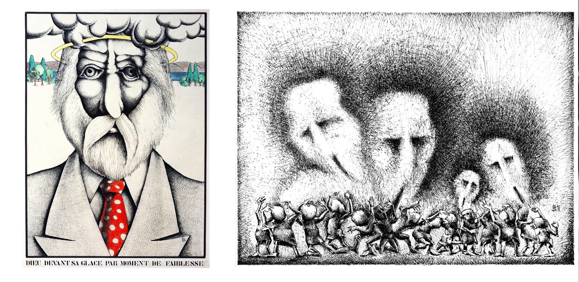 DIEU DEVANT SA GLACE-25.03.77-37X27, Le bal des boiteux 29.10.1974 45x55 