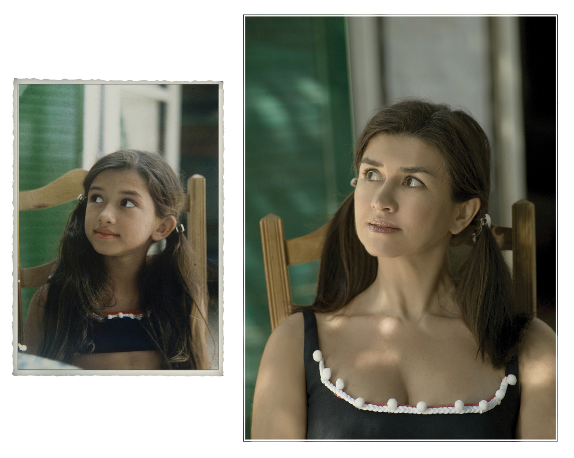 Η Άννα Κουρή, στο εξοχικό της γιαγιάς της στην Κινέτα το 1971. Η Άννα, στο εξοχικό της γιαγιάς της το 2011.