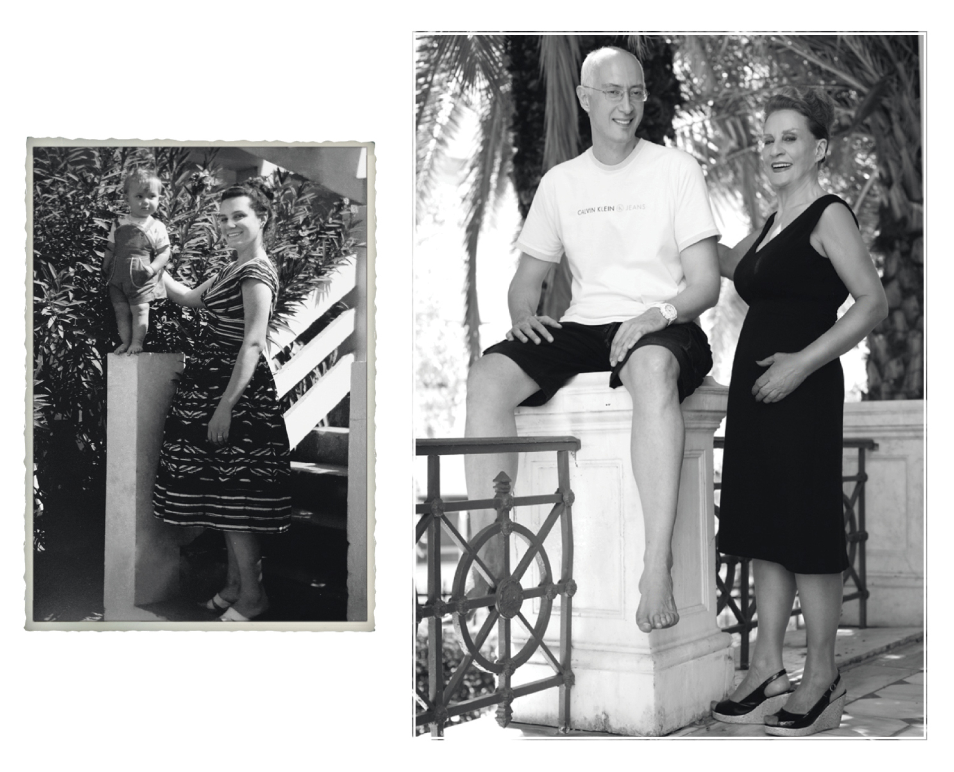 O Αχιλλέας Χαρίτος με τη μητέρα του Ιουλίττα, 1964, Κάνο, Νιγηρία. Ο Αχιλλέας με τη μητέρα του Ιουλίττα, 2010, στις σκάλες του Baltazar.