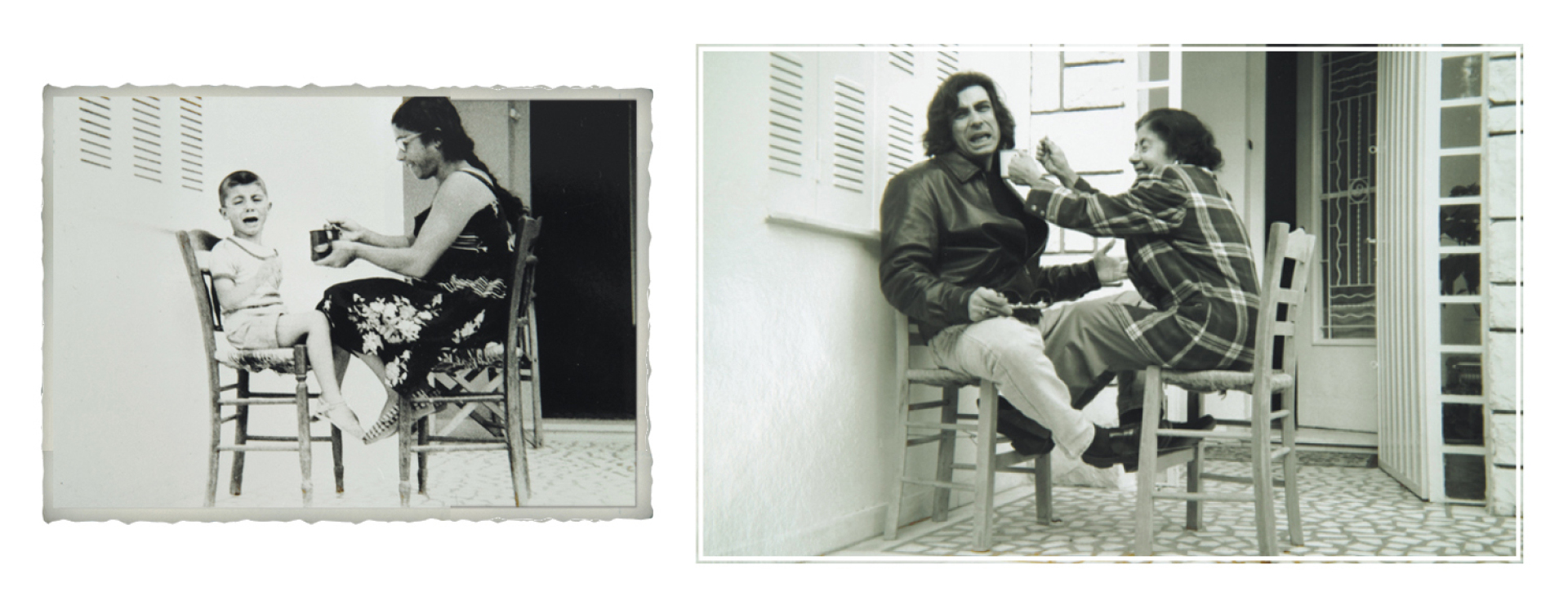 Ο Ανδρέας Μανωλικάκης με τη μητέρα του Ευγενία, 1961, Αγία Παρασκευή. Ο Ανδρέας με τη μητέρα του Ευγενία, 2009, Αγία Παρασκευή.