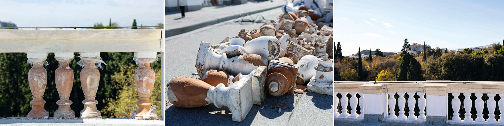 Τα κολωνάκια που περιτρέχουν την ταράτσα του Προεδρικού Μεγάρου, τα χαρακτηριστικά μπαλούστρα της νεοκλασικής αρχιτεκτονικής, φτιαγμένα από πηλό