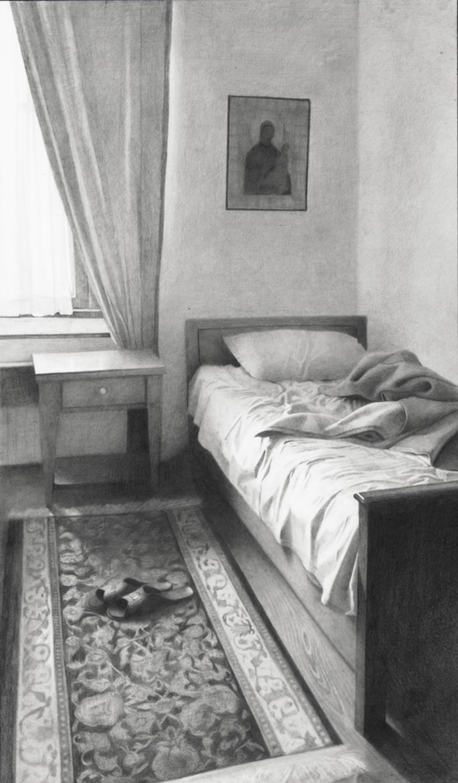 Ιερά Μονή Βατοπεδίου, εσωτερικό. Μολύβι σε χαρτί, 44 × 25.5 cm, 2023