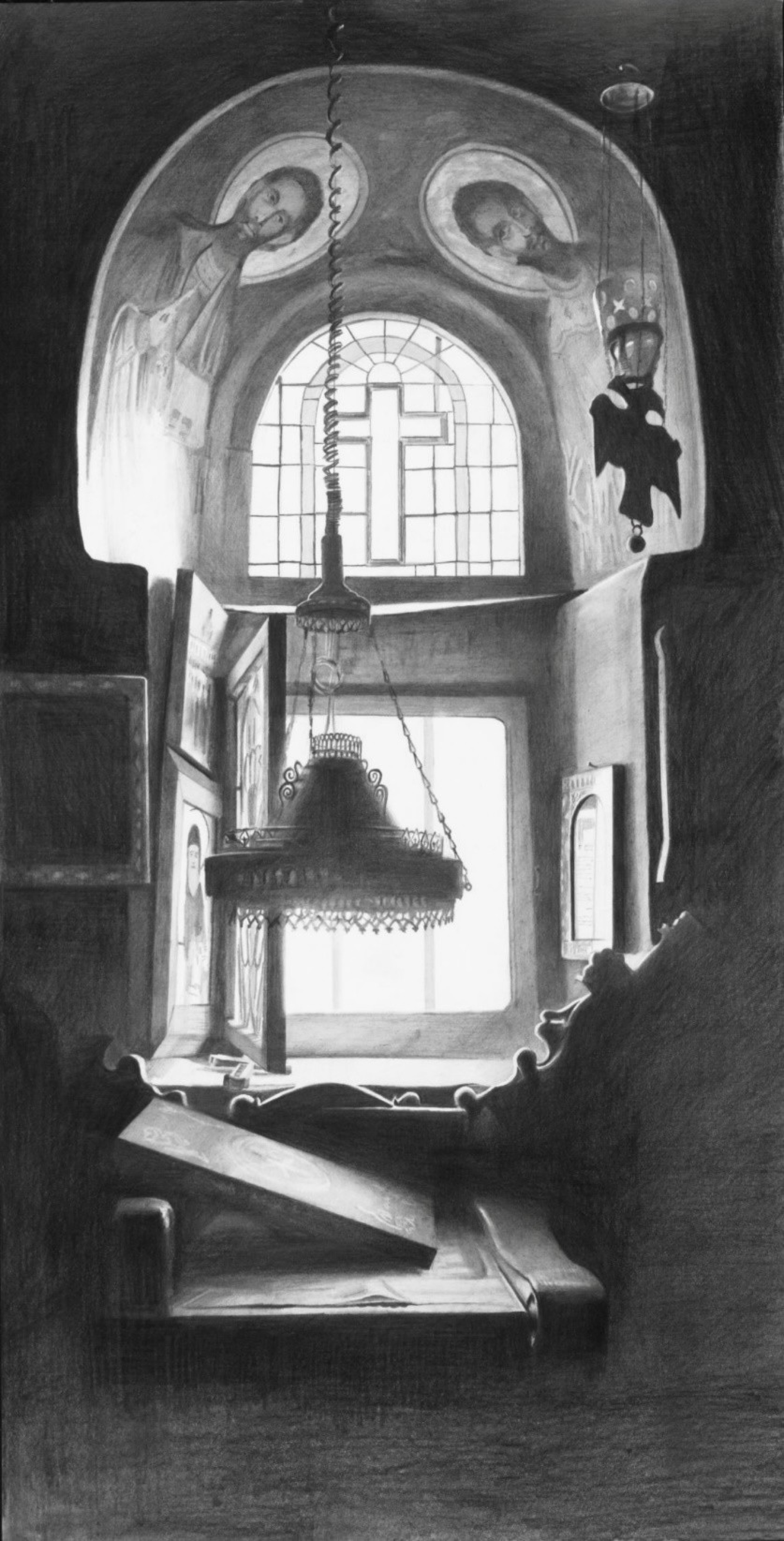 Ιερά Καλύβη Αγίου Ακακίου, Καυσοκαλύβια. Μολύβι σε χαρτί,  44 × 22.5 cm, 2023