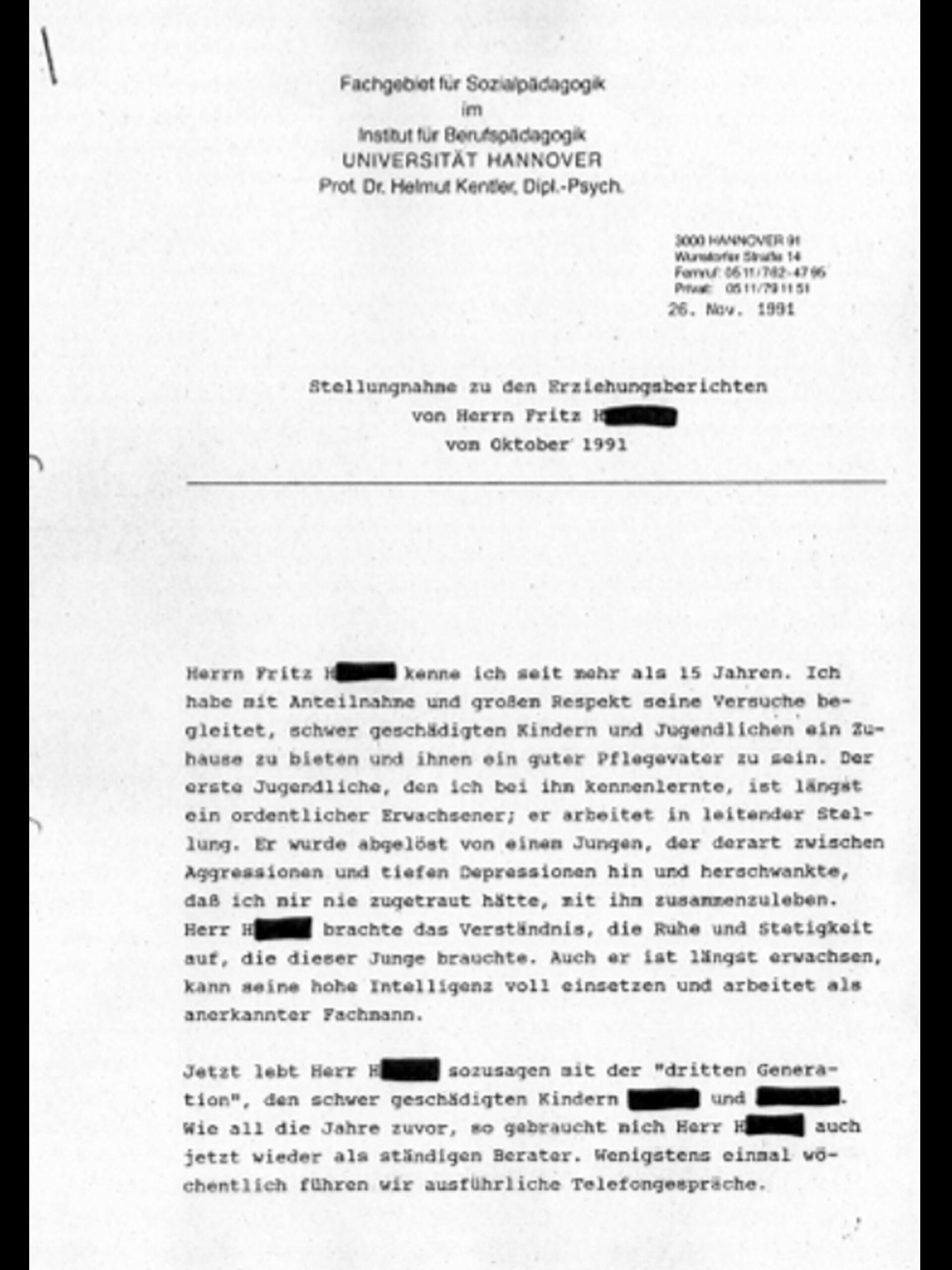 Έκθεση για το ερευνητικό έργο: Χέλμουτ Κέντλερ και το Πανεπιστήμιο του Ανόβερου